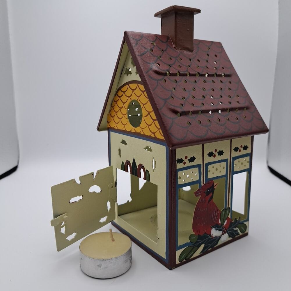 NEW Lenox Winter Greetings Tea Light Candle Holder Metal Birdhouse Cardinal Bird